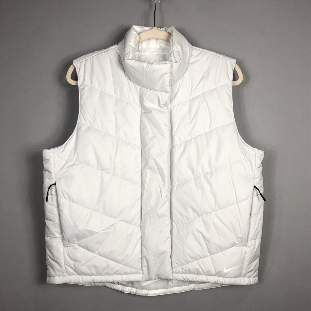 Nike Therma Fit Repel Reversible Puffer Golf Vest Womens M White Gray Zip Snap